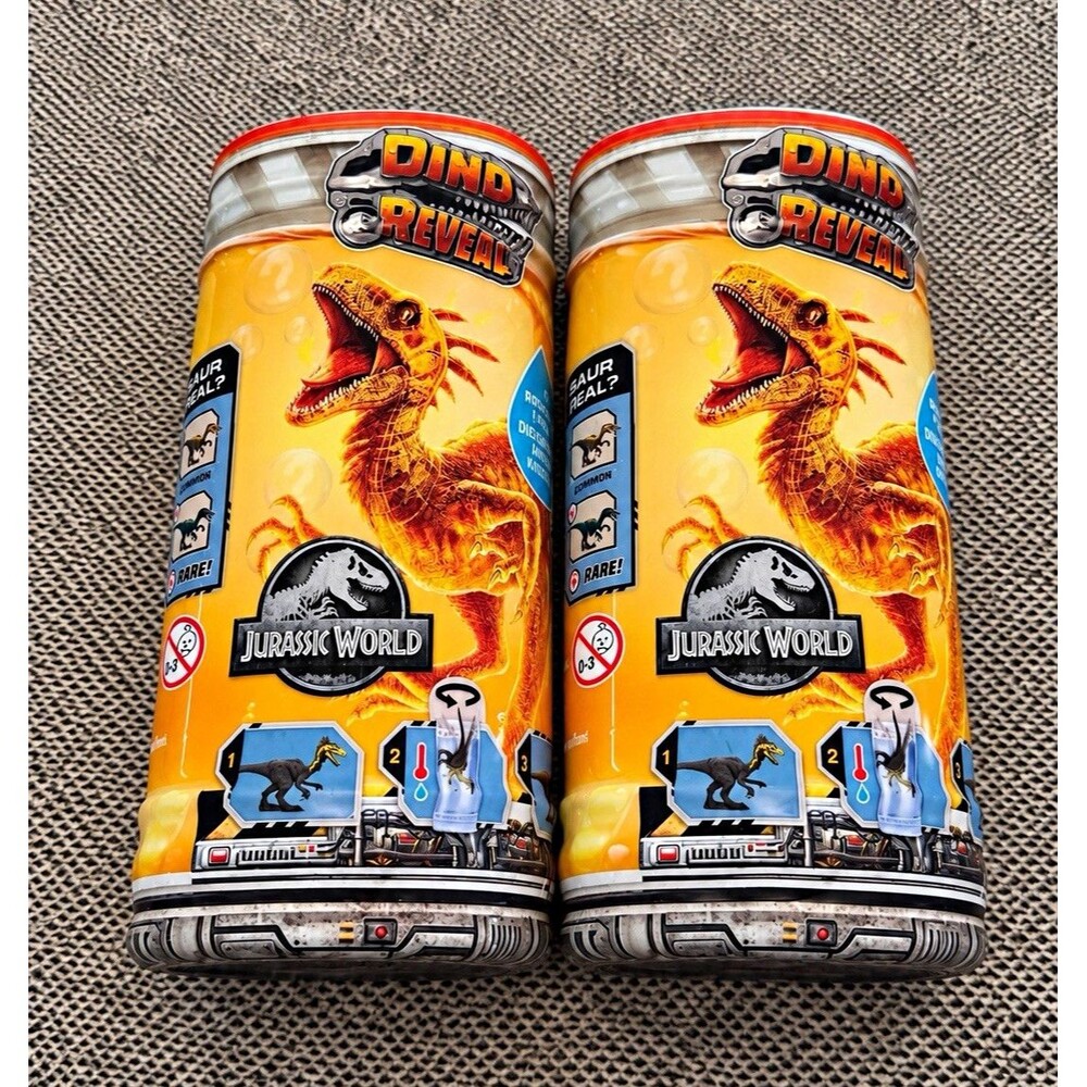 Mattel Jurassic World Dino Reveal Mystery Dinosaur Toy Canisters Lot of 2